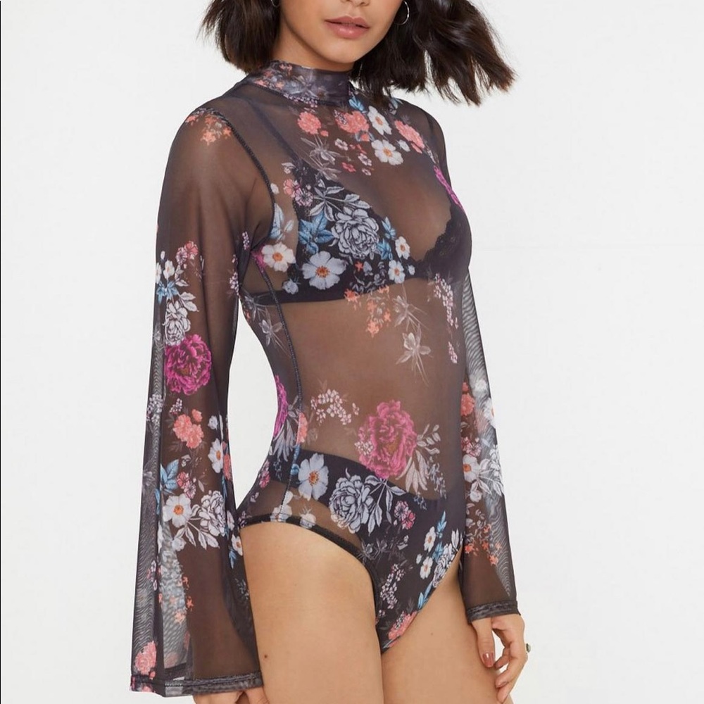 Beautiful sheer floral one piece from Nasty Gal